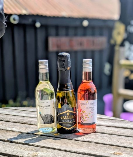 Selection of small bottles of wine at the Chestnut Cafe, Sorrel Horse, Shottisham in Suffolk
