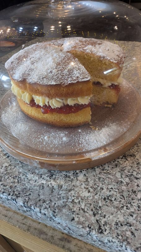 Victoria Sponge Cake at the Chestnut Cafe, Sorrel Horse, Shottisham in Suffolk