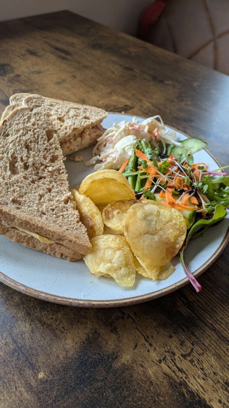 Sandwiches with crisps at the Chestnut Cafe, Sorrel Horse, Shottisham in Suffolk