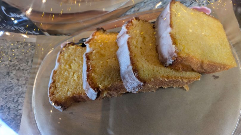 Slices of lemon cake at the Chestnut Cafe, Sorrel Horse, Shottisham in Suffolk