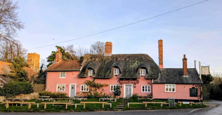 Front view outside of The Sorrel Horse Inn at Shottisham, Suffolk